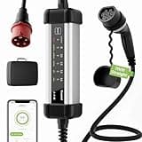 ECOPOINT 3-Phasen EV Ladegerät Typ 2, Aluminiumschale, Mobile Wallbox, 5m Ladekabel, App-Steuerung, 1m CEE-Stecker, IP66, Keine Installation erforderlich, Sicherheitsschutz (11kW, 16A, Gerades Kabel)
