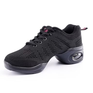 Asyusyu Tanzsneaker Damen Tanzschuhe Schnüren Jazz Tanzschuhe mit Luftkissen for Damen Herren Cheerleader Zumba-Schwarz, 37EU