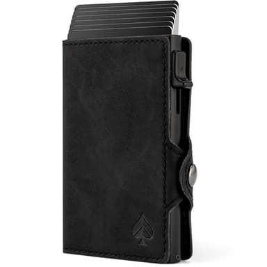 CARD Nine! Clip Wallet mit RFID-Schutz - Cash Clip Geldbörse - Slim Wallet mit Geldklammer - Kartenetui für Damen & Herren - Geldbeutel für Karten & Scheine - Portmonnaie (Schwarz, Mit Münzfach)