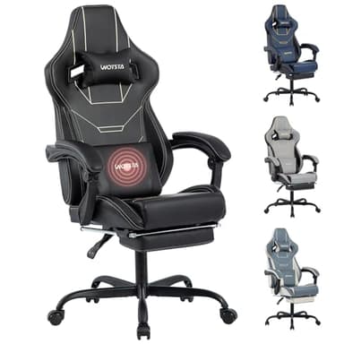 WOTSTA Gaming Stuhl Ergonomisch Gaming Chair Bürostuhl mit Fußstütze Racing Computerstuhl Höhenverstellbar Gepolstert Computerstuhl Lendenwirbelstütze Schwarz