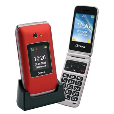 Olympia Vitus 2G Seniorenhandy | Klappbar mit Großtasten | Hörgerätekompatibel | Smartphone für Senioren | Notruftaste & SOS-Funktion | Farbdisplay | Kamera | Taschenlampe | Langlebiger Akku | Rot