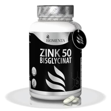 BIOMENTA Zink 50 – 365 Tabletten hochdosiert mit 50 mg reinem Wirkstoff/Tablette aus Zinkbisglycinat – vegan & teilbar - Premiumqualität