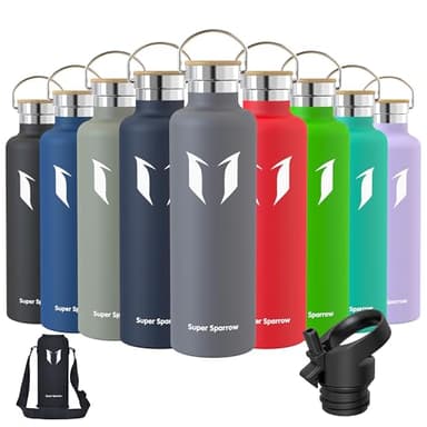 Super Sparrow Trinkflasche Edelstahl - 1000ml - Auslaufsicher Thermoskanne, BPA-Frei Wasserflasche - Kohlensäure Thermosflasche für Kinder, Sprudel, Sport, Uni, Schule, Fitness, Outdoor, Camping