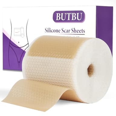 BUTBU Silikon Narbenpflaster, 4CM x200CM Silikonpflaster Wiederverwendbar, Narbenrolle für Verbrennungen, Keloid-Hautfreundlich, Atmungsaktiv, Wasserfest