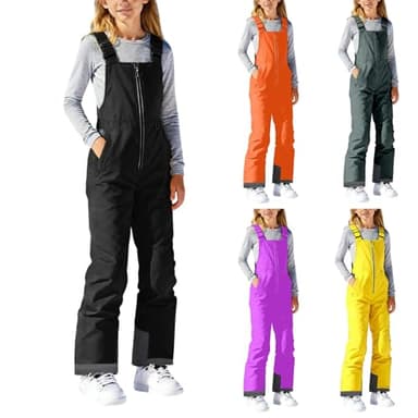 Skihose Jungen Schneehose Kinder Skihose Jungen Mädchen Wasserdicht Snowboardhose mit Reflektierenden Elementen Zip Ski Latzhose mit Taschen Atmungsaktive Wanderhose Thermohose Warm Winterhose