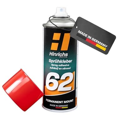 Hinrichs Sprühkleber 400ml - extra stark & wasserfest - Kleber für Dachhimmel, Stoff, Kunststoff, Papier, Pappe, Styropor, Metall uvm. - Heimwerken, Handwerk & Auto - Klebespray transparent