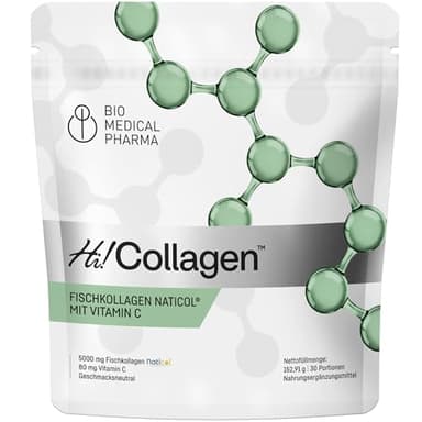 Marine Kollagen Pulver mit Vitamin C – Naticol 5000 mg Fischkollagen Hydrolysat – 2000 Dalton Peptide – Typ I und III – Rein, Laborgeprüft, Geschmackneutral – Hi Collagen (30 Portionen)