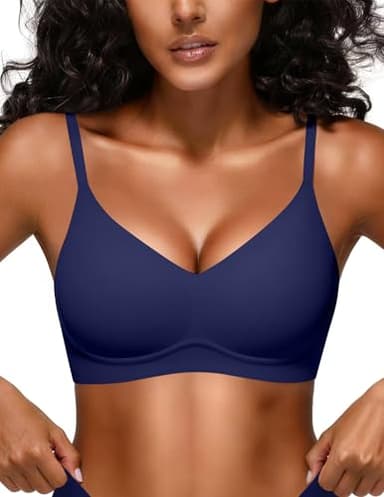 Vertvie Nahtloser BH Damen Ohne Bügel V-Ausschnitt Push Up Mit Gepolstert Soft Bequemer Weicher Ultrakomfortabler Seamless Bra (1pc Dunkelblau, XL)