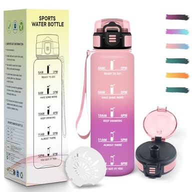 Mulbijeo Trinkflasche 500ml, Wiederverwendung, Wasserflasche BPA-Frei, Motivierende mit Zeitmarkierung, Trinkflasche Kinder Auslaufsicher für Fahrrad, Fitness, Schule, Büro