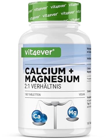 vit4ever Calcium 800 mg + Magnesium 400 mg (2 Tabletten) - 180 Tabletten - 3 Monatsvorrat - Kalzium + Magnesium-Komplex im 2:1 Verhältnis - Vegan - Laborgeprüft - Hochdosiert