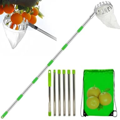 RATSTONE Apfelpflücker,Apfelpflücker Mit Teleskopstiel,Obstpflücker,4.2M Obstpflücker mit Teleskopstiel, Obstpflücker mit leichtem Teleskopstiel aus Edelstahl und Baumwolltasche