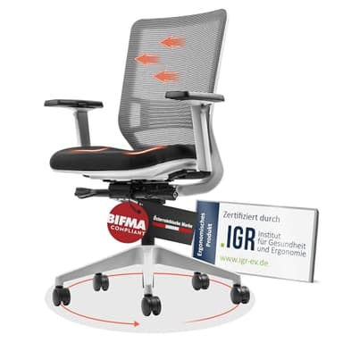 Yaasa Chair Classic Bürostuhl Ergonomisch Weiß – Verstellbarer Schreibtischstuhl mit Lordosenstütze & 3D-Armlehnen – Drehstuhl für gesundes Sitzen im Home Office & Büro – Zertifizierte Qualität, 130kg