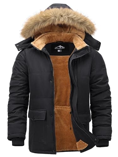 Peakwell Herren Warme Winterjacke Outdoor Winterparka Wasserdichte Daunenjacke Verdickte Arbeitsjacke Winddichte Wanderjacke für Männer, Schwarz, L