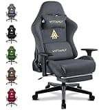 Vittanly Gaming Stuhl, Luxuriöser Atmungsaktiver Wildlederimitat Bürostuhl Gaming Chair, Ergonomischer Gamer Stuhl mit Fußstütze Kopfstütze und Lendenkissen, 3D Armlehnen, 90-155° Rückenlehne, Grau