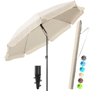 4smile Strandschirm SunnyJoy, Ø 180 cm Beige - UPF 50+ Sonnenschirm Strand mit Hülle, Sonnenschirm Balkon - Strandschirm windfest stabil, platzsparender Balkon Schirm als Ersatz für Kurbelschirm