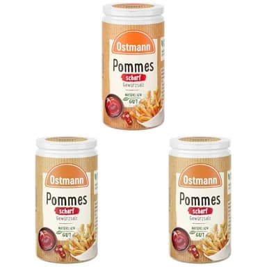 Ostmann Gewürze - Pommes Gewürzsalz scharf | Pikant-salziges Gewürz für Pommes und Kartoffelspalten | 70 g in der Streudose (Packung mit 3)