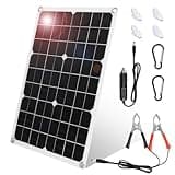 KWODE 18W 18V Solar Autobatterie Ladegerät 2-Port USB, Tragbares Solar Ladegerät, Flexible Solar-Erhaltungsladegerät IP67 mit Krokodilklemmen Adapter für Auto, Boot, Wohnmobil, LKW, Motorrad