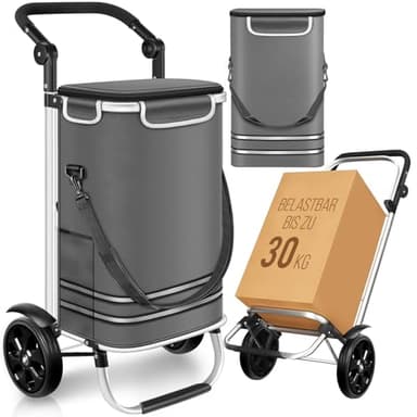 Dimono® Einkaufstrolley Klappbarer 3 in1 Trolley zum Einkaufen; 56 Liter inkl. Kühlfach; Transportwagen Shopping-Trolley Einkaufswagen Einkaufstasche (Grau)