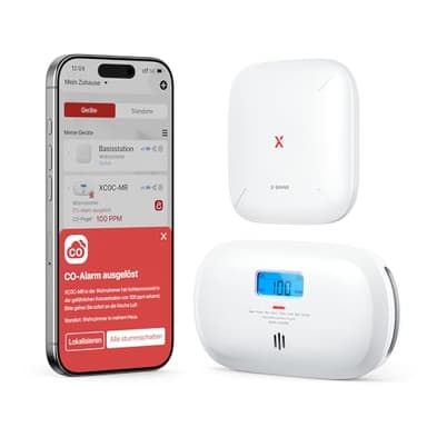 X-Sense Smart Kohlenmonoxid Melder, TÜV Rheinland Zertifiziert, mit Digitalanzeige, austauschbarer Batterie, App-Steuerung, mit Basisstation SBS50, XC0C-MR11, 1 Stück