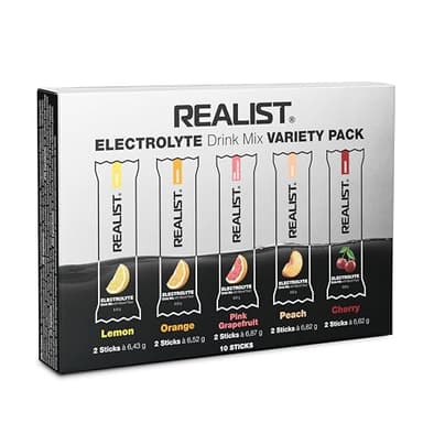 REALIST® Elektrolyte Ohne Zucker [PROBIERPAKET] Electrolytes Sugar Free - Elektrolyt Pulver Sport & KETO mit 1000 mg Natrium, 330 mg Kalium & 60 mg Magnesium - Made In Austria (5 Sorten je 2 Sticks)