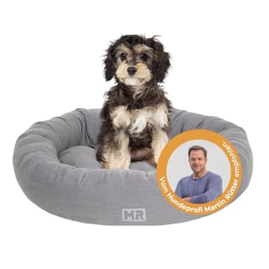 Martin Rütter Hundebett Nest, Grau – gemütlicher Rückzugsort für kleine Hunde & Welpen, weich gepolstert, rutschfest & waschbar, Rundbett aus Baumwollmischgewebe