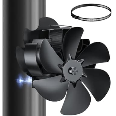 Miaton Ofenventilator Kaminventilator Magnetisch | 6 Klingen Kaminventilator Ofenrohr Ventilator | Ofenventilator Ohne Strom | Kamin Ventilator inkl. Magnetisches Thermometer | Zubehör für Kamine