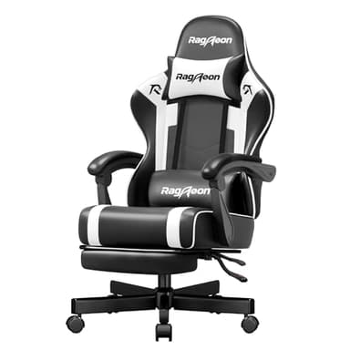 Riftracer Gaming Stuhl Chair Gamer Sessel - Ergonomischer Gamer Stuhl mit Fußstütze Kopfstütze und Lordosenstütz Höhenverstellbar Gepolstert Gamingstuhl 150 Kg Tragkraft PC Sessel Drehsessel Schwarz
