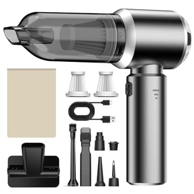 Handstaubsauger, 26000Pa Mini Akku Staubsauger Kabellos 4-In-1 Autostaubsauger 6000mAh 3-Gang Elektrische Staubgebläse für Auto, Küche, Büro, Haus, Camping, Tierhaare, Sofa, Tastaturen (Grau)