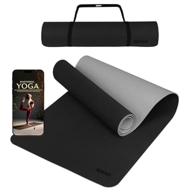 ALPIDEX Yogamatte rutschfest 190 x 61 x 0.6 cm | 190 x 90 x 0.6 cm E-Book Phthalatfreie Fitness TPE Matte Gymnastik Turnen Pilates Sport Yoga Trainingsmatte, Black/Grey, 190 x 61 x 0.6 cm