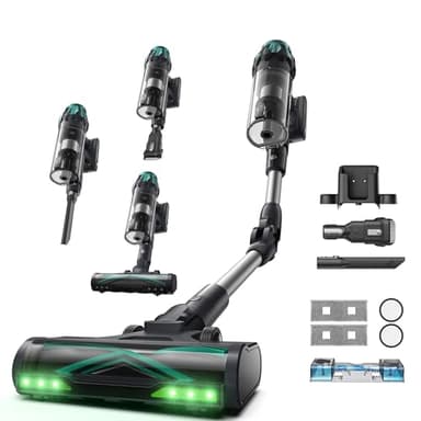 Vexilar V15Max Akku Staubsauger mit Wischfunktion, 60KPa/ 600W/60Min Staubsauger Kabellos, Knickrohr, Wandladestation, GreenEye, Freistehende Anti-Haar-Bodendüse, 1,5L-Behlter, für Teppiche Tierhaare