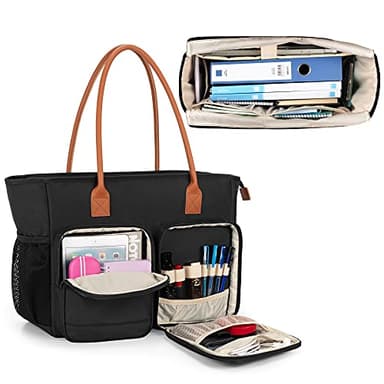 CURMIO Tragetasche für Damen, Arbeitstasche für Lehrer, gepolsterte Laptoptasche, ideal für Lehrer, Schwarz (leere Tasche), Schwarz, 41,5 x 19 x 33cm, Tote