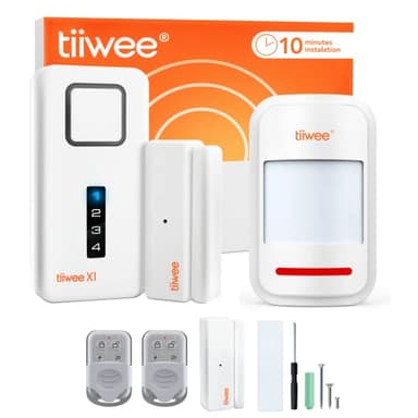 tiiwee Home Alarm System Kit X1 XLPIR - Alarmanlage mit 2 Fenster- oder Tuer Sensoren, 1 Bewegungsmelder und 2 Fernbedienungen - Erweiterbar