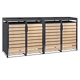 Zelsius Mülltonnenbox 4er mit Pflanzdach für 4 Tonnen | 120-240 Liter | Anthrazit RAL 7016 | Tür in Holzoptik inkl. Erweiterungsmöglichkeit | Müllbox, Aufbewahrungsbox für Mülltonnen
