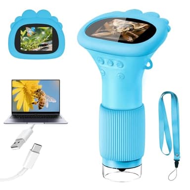 Acoath Mikroskop für Kinder, Digitales Taschenmikroskop mit 2,0" IPS-Bildschirm Lupe 200x Vergrößerung, 8 LED Lights Handy Kindermikroskop für Garten Spielzeug - Blau