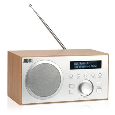 August MB420 DAB+/FM Radio mit Bluetooth digitales Küchenradio mit Holzgehäuse mit RDS-Funktion 60 Presets Hifi Lautsprecher 5W - Radiowecker mit Sleeptimer Alarm Snooze - USB/Aux-In/Aux-Out
