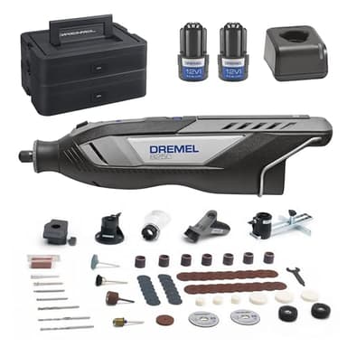 Dremel 8250 12V Akku-Rotationswerkzeug 5.000-30.000 U/min Bürstenloser Multifunktionswerkzeug set mit Dremel Box, 65 Zubehören, 5 Auf-und Vorsätze 2 Akku+ Ladegerät zum Schleifen, Fräsen, Gravieren