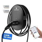 JOYCHARGE Wallbox 11kW EV Ladestation mit APP-Steuerung, Typ 2 Ladekabel 5 Meter,3-Phasen 6-16A, IP55, RFID + Wi-Fi + Bluetooth, Schwarz (11kW Plug, für Elektroautos und PHEVs)