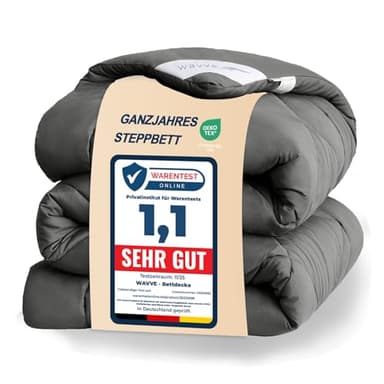 WAVVE Bettdecke 135x200 cm Ohne Bezug Ganzjahresdecke 4 Jahreszeiten, Steppdecke 300gsm Mikrofaser 135x200cm, Super Weiche Zudecke Schlafdecke Atmungsaktive 135 x 200, Grau