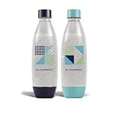 sodastream 2 Flaschen 1 l für Sprudelwasser und Soda | Snap & Lock Technologie zum Einrasten | spülmaschinenfest | BPA-frei | Details Dunkelblau und Cyan