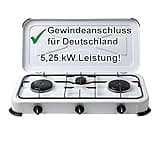 Campingkocher Gaskocher 3-flammig 50mbar Gasherd Propan-Gas-Kochplatte 2 4