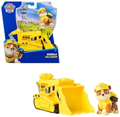 PAW PATROL - Rubble-Figur mit Bulldozer-Baufahrzeug, stabiles Basis-Fahrzeug (2025), authentisches Spielzeug zur Serie für Kinder ab 3 Jahren