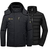 GEMYSE Herren Wasserdicht 3-in-1 Ski Schnee Jacke Puffer Liner Isoliert Wintermantel(Schwarz,L)