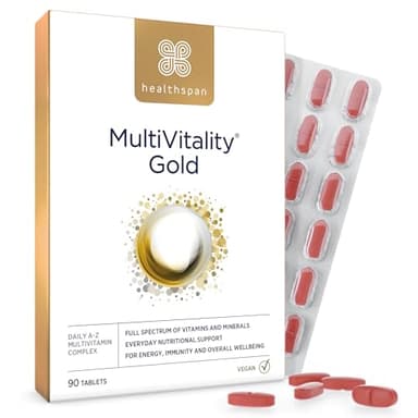 Healthspan Multivitamin Gold | A–Z-Formulierung | Wohlbefinden & Immunsystem-Unterstützung | Algenbasierte Vitamin-D3-Quelle | Vitamine | Calcium, Eisen, Magnesium, Selen & Zink (90 Tabletten)