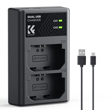 K&F CONCEPT NP-FZ100 Dual Slot Kamera Akku ladegerät, Schnellladegerät mit Micro USB & Typ-C Port für Sony Alpha A7 III, A7R III (A7R3), A9, a6600, a7R IV, Alpha a9 II, USB Kabel Akku-Ladegerät