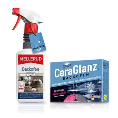 abrazo CeraGlanz BACKOFEN-Set | 2 Reiniger mit Aktivseife | gegen hartnäckige Verkrustungen | MELLERUD Backofen Reiniger | 1 x 0,5 l | effizientes Spray zur Reinigung von Eingebranntem