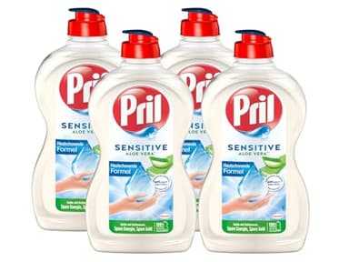 PRIL Sensitive Aloe Vera (4x 450 ml), Handgeschirrspülmittel mit hoher Fettlösekraft, für sauberes Geschirr auch in kaltem Wasser, pH-hautneutrale Formel