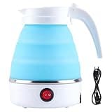 Faltbarer Wasserkessel 0.6L, Tragbarer Faltbarer Wasserkocher Reisewasserkocher Klein, 5 Minuten Schnelles Kochen Silikon Camping Wasserkocher Faltbar für Camping Reise Outdoor(Hellblau)