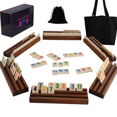 Rummy Cup Original, 6 Player Rummy Cup inklusive 160 Spielsteinen, 6 Holz-Steinehaltern, Kordelzug-Aufbewahrungsbeutel, Handtasche für alle Komponent - Klassische Brettspiele für Familie und Party.