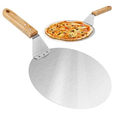 Pizzaschaufel aus rostfreiem Edelstahl Pizza- und Kuchenheber mit Holzgriff Runder Pizzaschieber für Pizza, 25,5x25,5 cm/10 Zoll,Flammkuchen und Brot (10 Zoll)