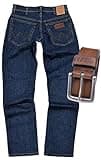 Wrangler Texas Stretch Herren Jeans Regular Fit inkl. Gürtel (W36/L34, Darkstone-Braun)